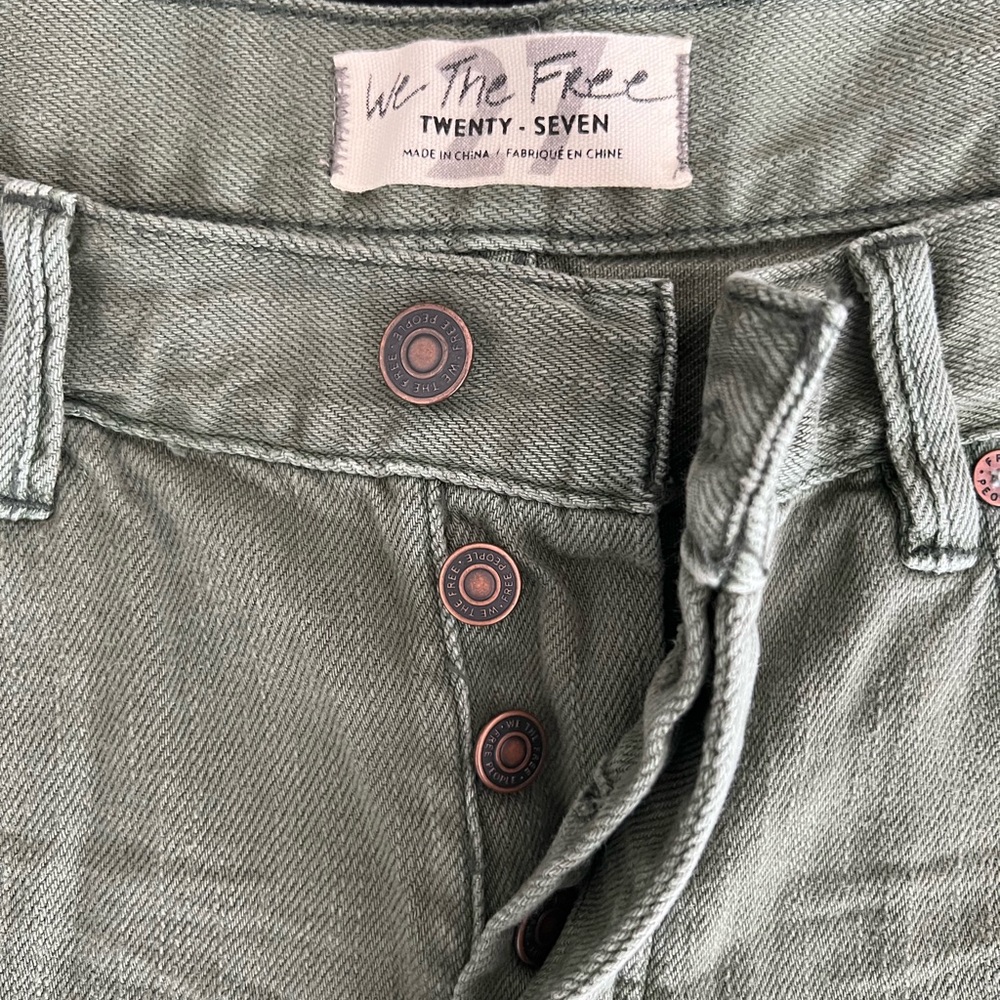 NWOT Free People Army Green Destroyed Denim Shorts // size 27
